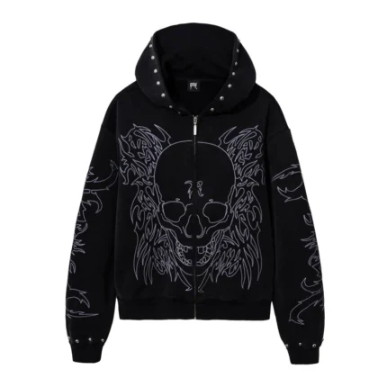 Revenge Tribal Skull Studded Zip Vintage